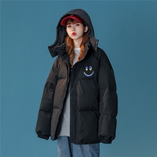 中性风22冬季简约笑脸印花连帽面包服棉服宽松棉衣MY202P115控148，男装棉衣，A247A