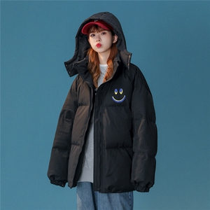 中性风22冬季简约笑脸印花连帽面包服棉服宽松棉衣MY202P115控148图片