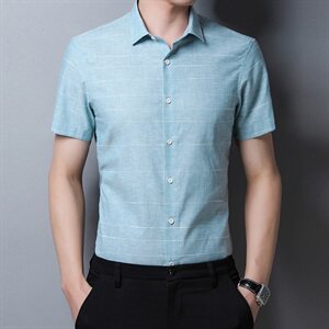 H12937 2021夏季新款短袖衬衫男 棉59%酯纤维31%粘纤10%图片