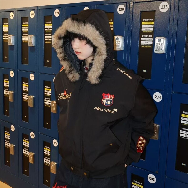 1506-1/MZ2231/P100美式复古刺绣徽章座山雕毛领棉服男女加厚冬季，男装棉衣，星座1506-1