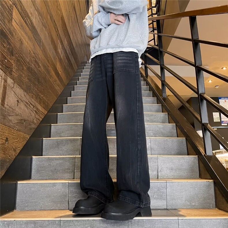 直筒青少年复古牛仔裤男高街阔腿拖地长裤微弹常规水洗春季M777,男装牛仔裤,星座506