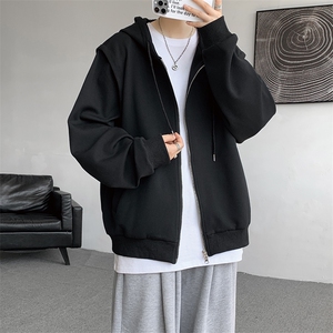 cleanfit重磅连帽卫衣男美式高街假两件开衫短款垫肩外套KS003P55图片