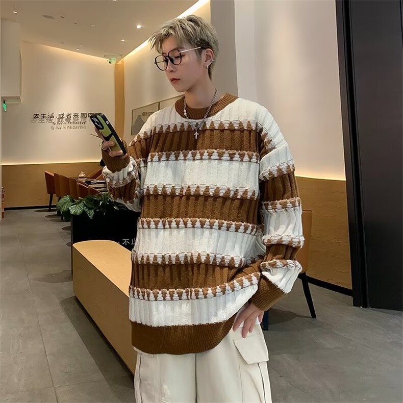美式圆领毛衣男慵懒风休闲针织衫 X7323 P48图片