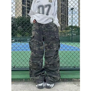 美式街头做旧水洗多口袋迷彩工装裤宽松直筒阔腿休闲裤图片