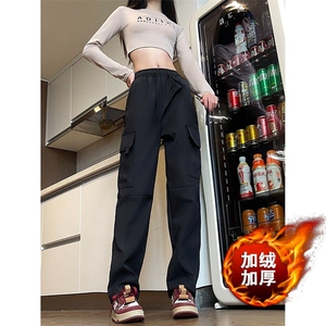 秋冬新款工装裤松紧美式休闲宽松阔腿裤直筒显瘦加绒裤子B84加绒图片