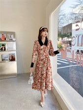 时尚优雅时尚气质百搭韩版潮流修身连衣裙，女装连衣裙，荷塘月色