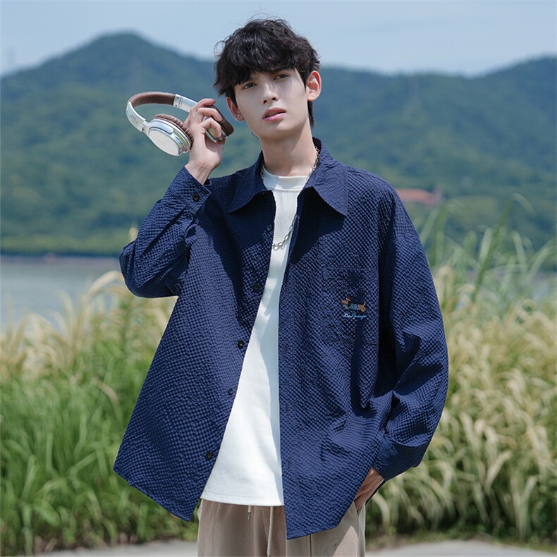 CD5483改长袖C5536特批P28无差价2025腊肠狗泡泡纱大码衬衫外套男,男装衬衫,电商A001-1