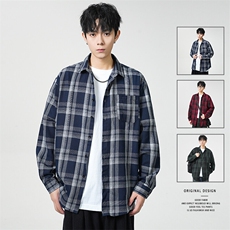 春季潮流格子衬衫男休闲长袖外套青少年男装2338P35，男装衬衫，星座1107-1