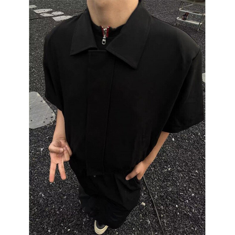cleanfit设计感TR面料夏季拉链短袖衬衫男女外套短款上衣C3009,男装衬衫,星座1116A（原606A-3）