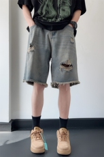 破洞男生百搭夏季撞色牛仔短裤高街D321-DK32-P48，男装牛仔裤，电商D321
