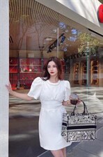 领口订珠连衣裙，女装连衣裙，LL+