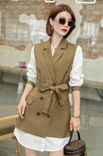 现货秋季新款拼接西装连衣裙，女装西装，依美依缘