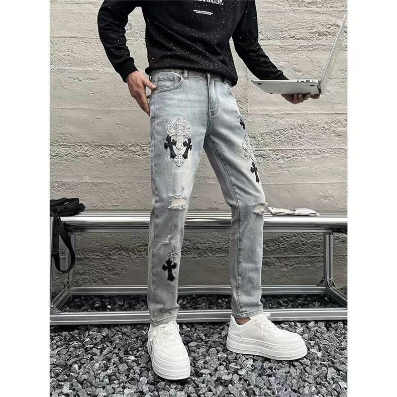 水洗做旧破洞牛仔裤男时尚直筒宽松欧美高街vibe风长裤子NZT333,男装牛仔裤,星座516A