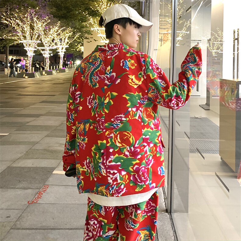 XF01男士港风文艺休闲大码西服套装西装东北大花民族风特色风,男装西服套装,星座115A(原星座507）