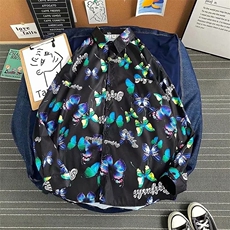 日系复古抽象涂鸦印花宽松学生衬衣男装chic长袖男衬衫W1010-P25，男装衬衫，星座512-2