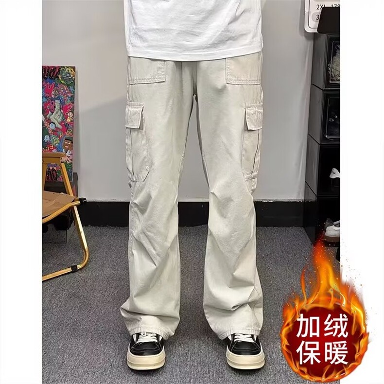 美式工装裤男潮日系宽松褶皱工装裤痞帅加绒直筒长裤子MK179P47,男装工装外套,星座1013-5