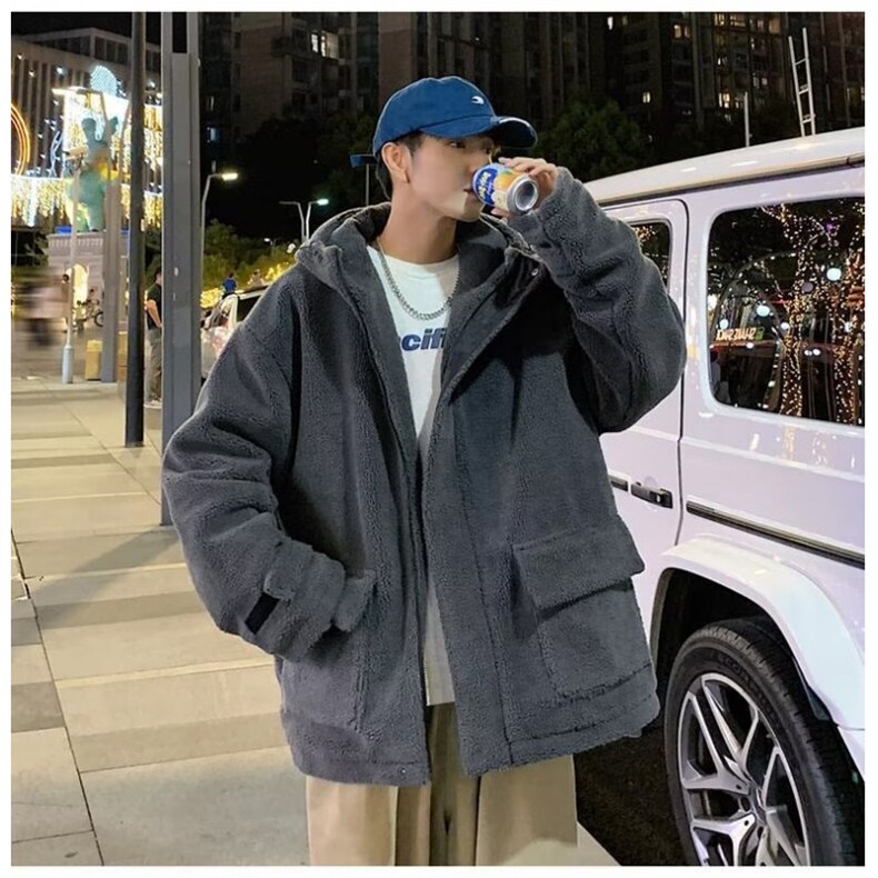 暗黑系连帽羊羔绒棉服男生冬季ins潮牌复古痞帅棉衣休闲加厚外,男装棉衣,星座218-1（原230）
