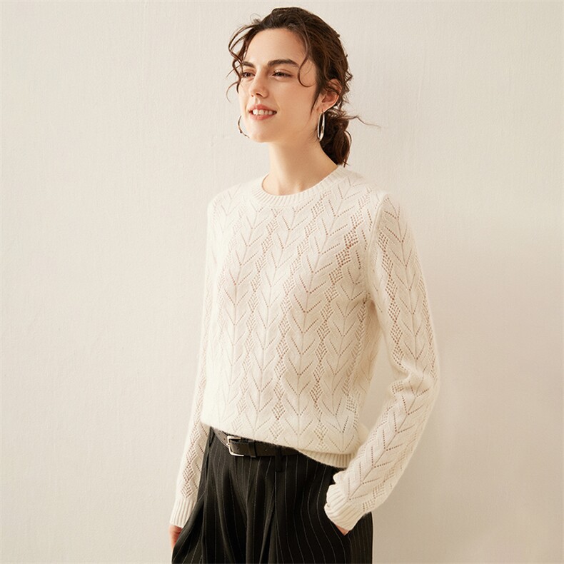 2025年秋季圆领常规款套头单件长袖落肩袖针织衫时尚百搭，女装针织衫/毛衣，溪贝羊绒