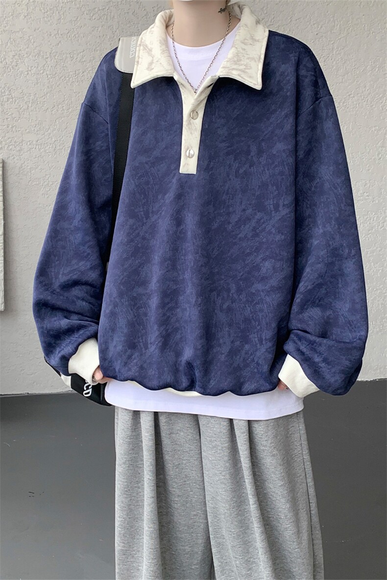 美式解构撞色拼接卫衣男秋季潮牌复古宽松大码痞帅情侣款上衣外套,男装卫衣,电商A059