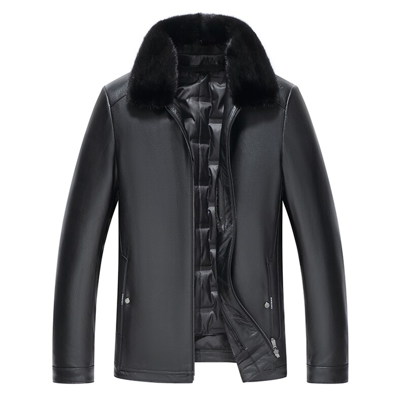 77056-2冬季新款真皮羽绒服男山羊皮外套商务休闲男装爸爸装P850，男装羽绒服，电商B360A（原721A）
