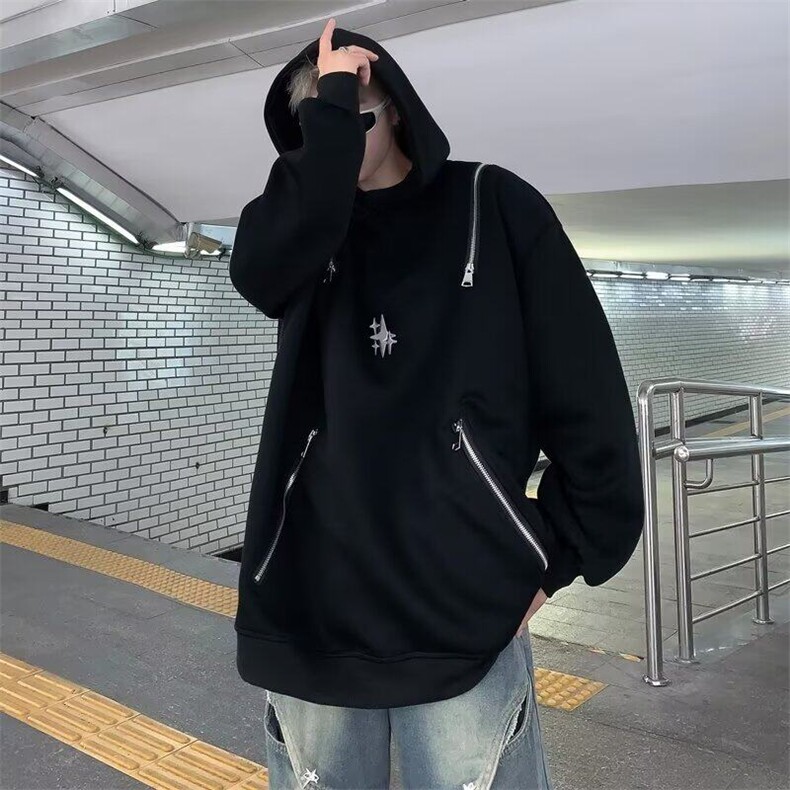 DQ38-P55美式连帽卫衣男春秋新款ins潮牌宽松百搭设计感拉链外套,男装卫衣,星座603-2