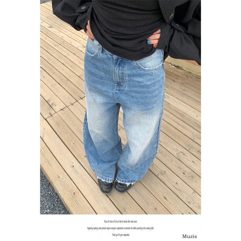 26@美式复古做旧阔腿牛仔裤宽松显瘦坠感休闲拖地裤K71346P51网图,男装牛仔裤,电商B245