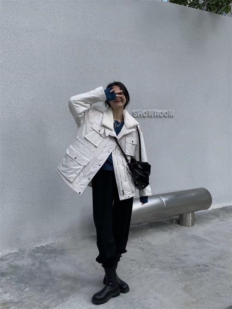 翻领廓形羽绒服 Size：SM，女装羽绒服，里奈(1F)