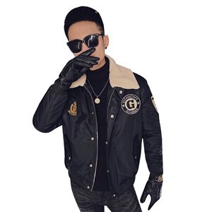 冬季社会小伙翻领羊羔毛机车飞行服棉衣痞帅外套 M1195-P128控165图片