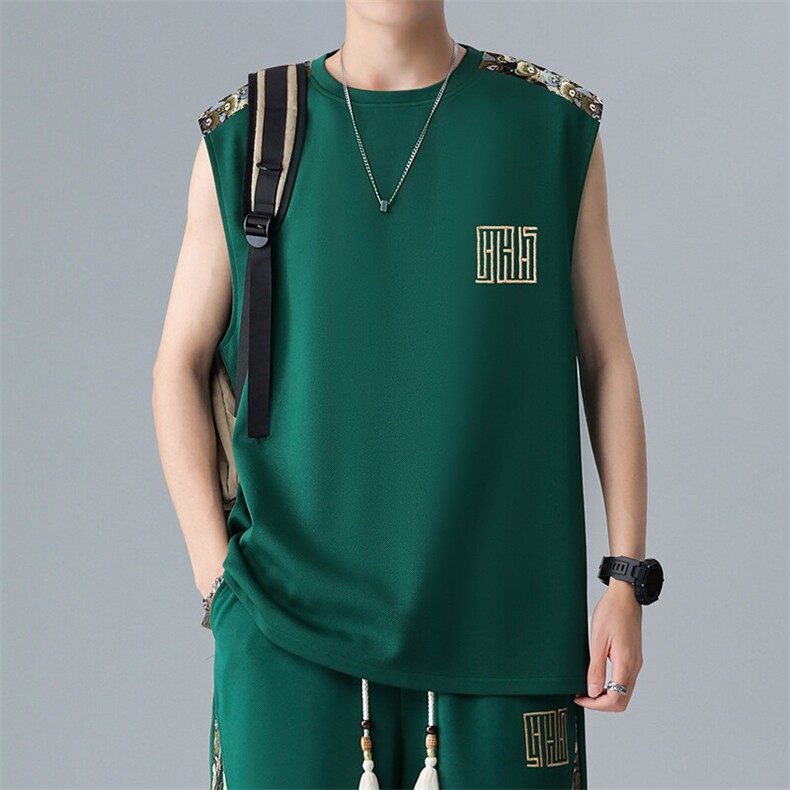 刺绣背心男夏季无袖T恤男装个性小熊拼接潮流上衣A266-BX022-P18图片