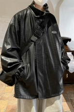 港风两面穿夹克男大码M-5XL格子PU皮鳄鱼纹皮衣男JK8753P110控149，男装夹克，星座227-7
