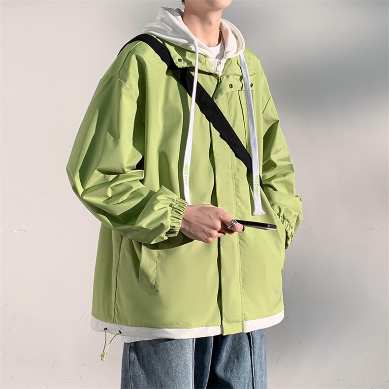 2024春季新款假两件连帽夹克潮流日系百搭撞色外套JK2362-P75,男装夹克,电商A128