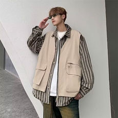 常规碎花翻领青少年日系条纹假两件马甲工装衬衫YSDL-C114-P60，男装衬衫，星座1109-3
