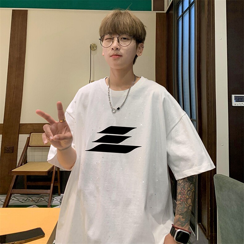 量大优供抖音视频支持得物配合二开美式满天星亮片短袖T恤MTX308,男装T恤,电商A486