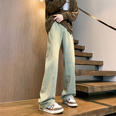 美式高街渐变水洗牛仔裤男款微喇拼接潮牌裤子复古KZ014P63加绒73，男装牛仔裤，电商B312
