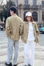 春季新款格子男女情侣款潮流宽松格纹衬衣，男装衬衫，星座1107-1