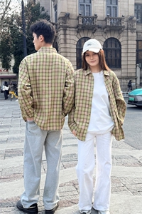 春季新款格子男女情侣款潮流宽松格纹衬衣图片