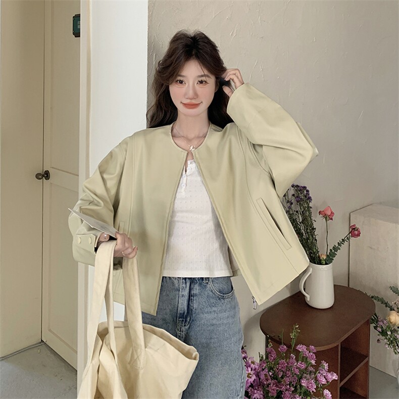 2026春装有货韩版气质绿色皮衣2C090-1832-P135-K188,女装皮衣,2C090