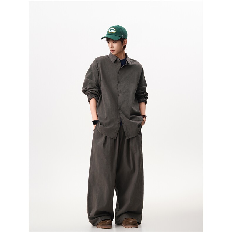 8XL-M麻天丝套装慵懒宽松衬衫抽绳阔腿裤夏季薄款防晒衣男TZ111，男装防晒衣，电商D206-1
