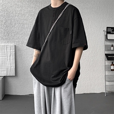 8XL-M亨利领亚麻短袖t恤男弹力大码宽松半袖开衩设计体恤DT002P45，男装T恤，电商B312
