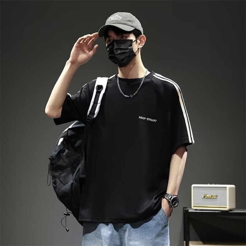 短袖t恤男夏季新款重磅刺绣宽松百搭休闲五分袖体恤男生简约上衣,男装T恤,星座1013