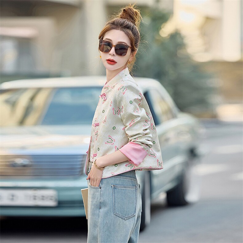 新中式重工刺绣宋锦外套女2025春装新款国风年轻款洋气显瘦上衣,女装短外套,水衣源