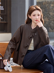 韩风糖果按扣皮衣外套女2026新款春气质小立领PU夹克上衣女外套图片