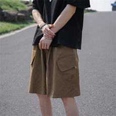 夏季日系复古工装短裤男女纯色宽松抽绳高街休闲五分裤子DM10-P33，男装牛仔裤，星座1008-1