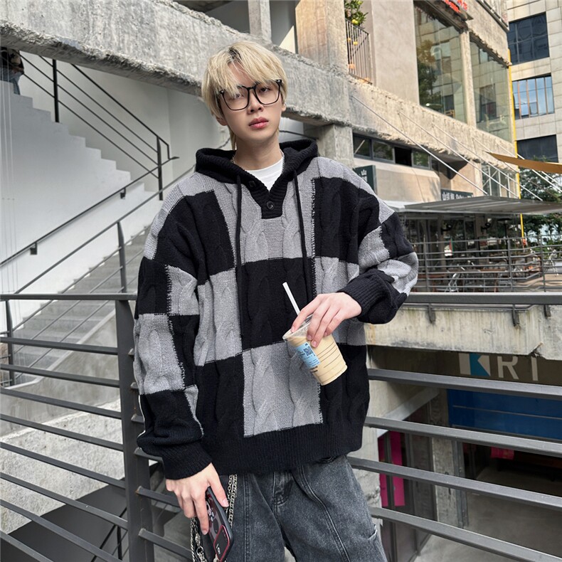 冬装加厚保暖针织衫毛衣时尚慵懒风休闲连帽套头毛衣M6009-特P60,男装针织衫/毛衣,电商A006