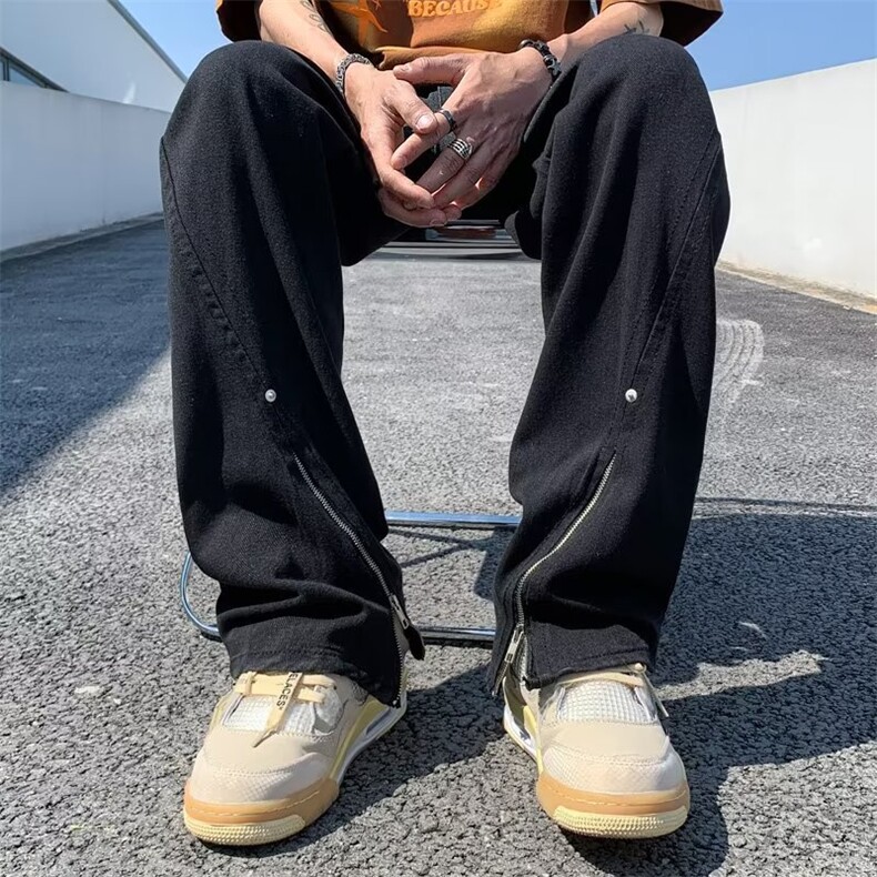 牛仔裤男韩版潮流高街帅气拉链2026秋夏新款ins宽松长裤RK343-P56,男装牛仔裤,星座412