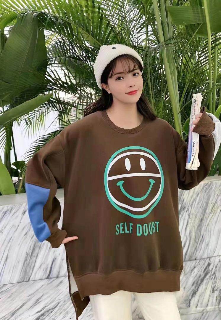 拼接加绒加厚中长卫衣，女装卫衣/绒衫，IEC