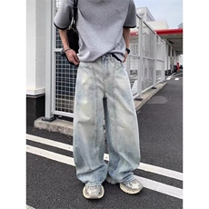 美式复古水洗做旧磨白牛仔裤男女高街潮牌宽松休闲百搭显瘦长裤潮，男装牛仔裤，星座516A