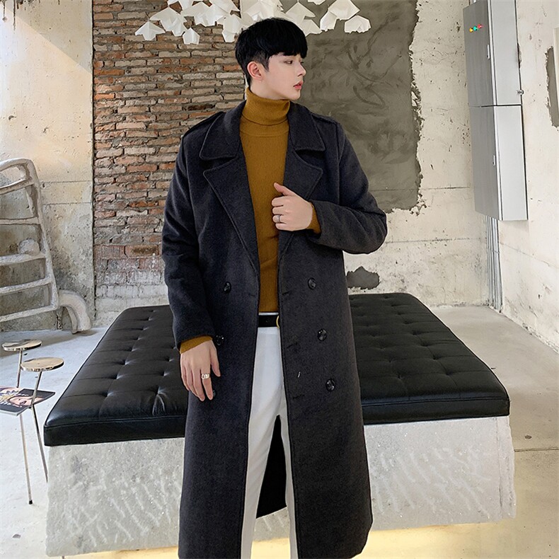 2020冬款呢大衣加长双排扣呢风衣男款拉风呢衣男外套冬装D501P135,男装毛呢大衣,星座312B-1