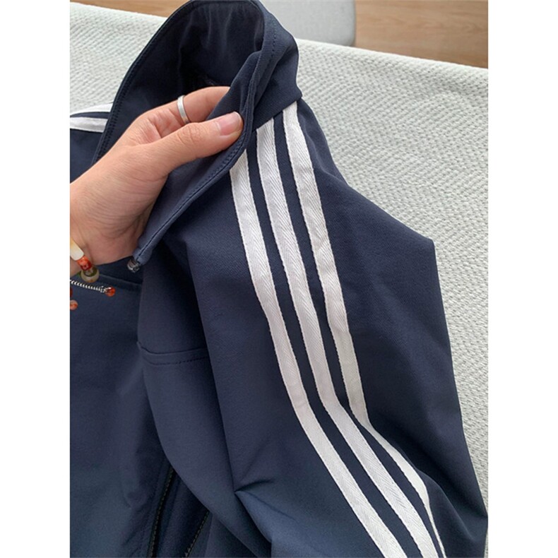 藏蓝色美式三条杠夹克外套男款秋季条纹高级感cleanfit运动棒球服,男装夹克,星座603-2