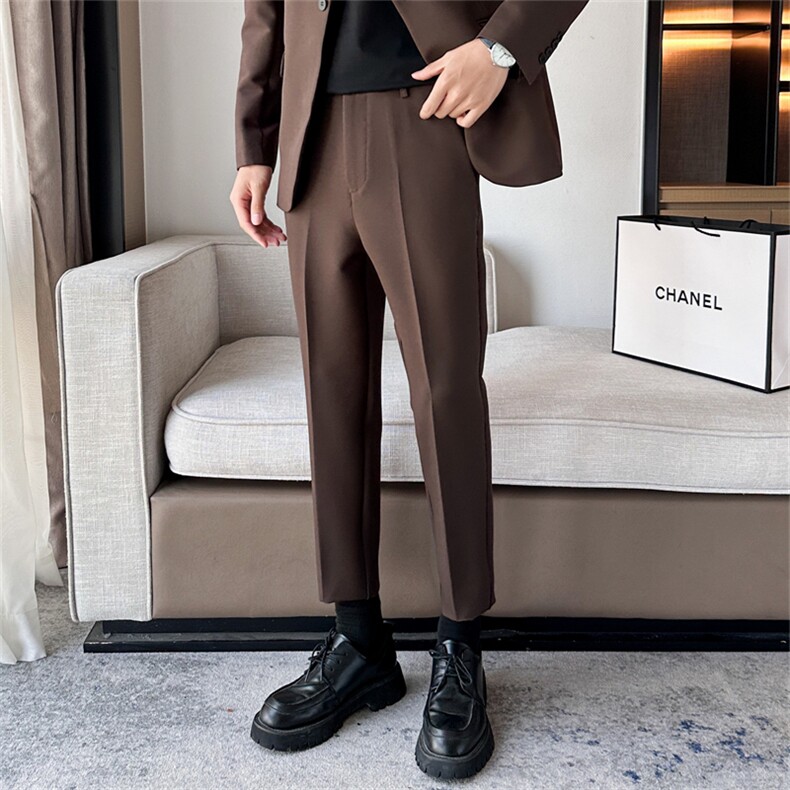 裤子男韩版秋冬加绒加厚九分小西裤男士修身垂感西装裤休闲长裤潮,男装西裤,星座505-2（原电商A260-1)